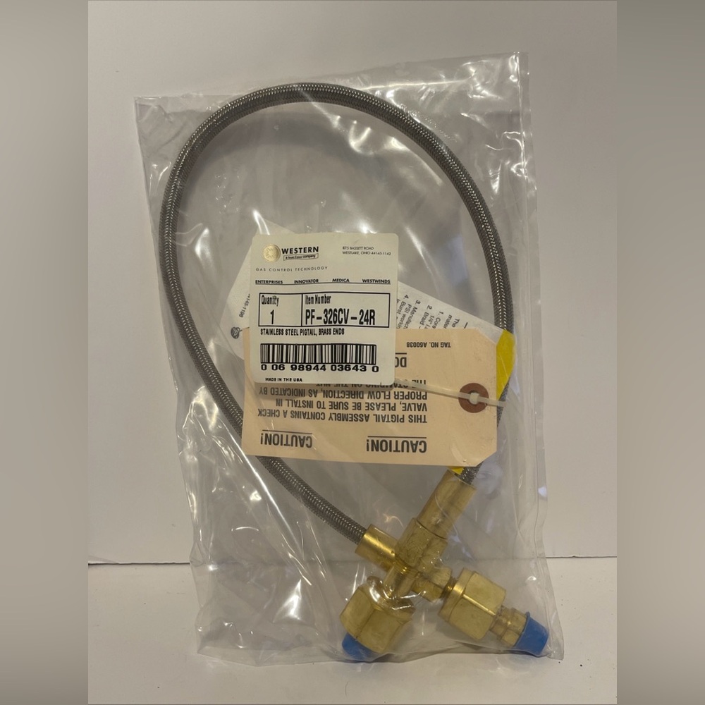 Western PF-326CV-24R Stainless Gas Pigtail 24” Hose Brass Ends NEW USA